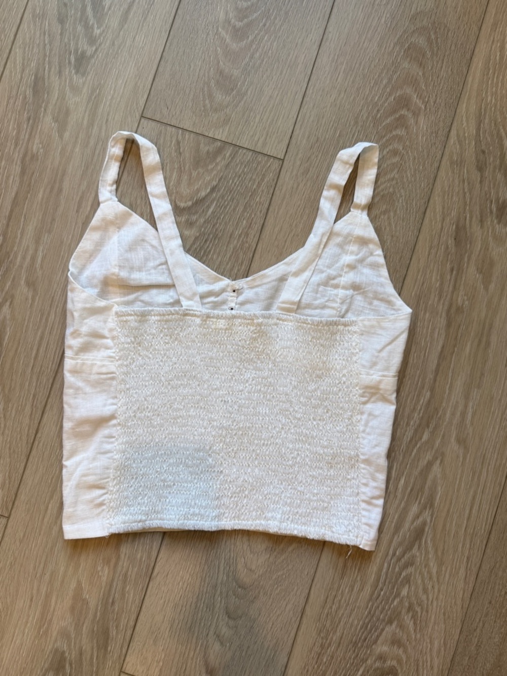 Women's Large Love Notes White Cotton Button-Front Smocked Crop Tank Top - Picture 7 of 9